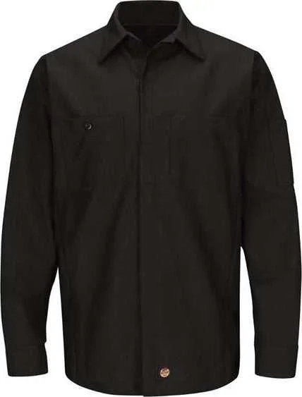 Linen Button Down Shirts for Men-Red Kap SY10 Long Sleeve Automotive Crew Shirt - Black