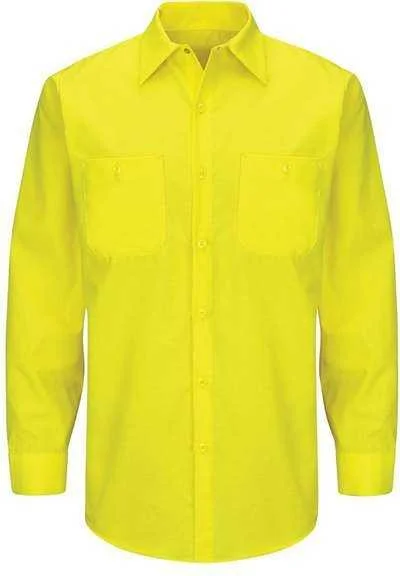 Patchwork Button Down Shirts for Women-Red Kap SY14 Enhanced & Hi-Visibility Long Sleeve Work Shirt - Fluorescent Yellow