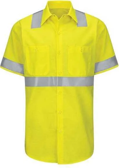 Designer Button Down Shirts for Men-Red Kap SY24 Enhanced & Hi-Visibility Work Shirt - HV-Fluorescent Yellow Green