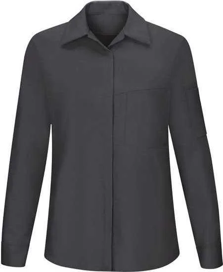 Bold Button Down Shirts for Women-Red Kap SY31 Women's Performance Plus Long Sleeve Shop Shirt with Oilblok Technology - Charcoal Yellow