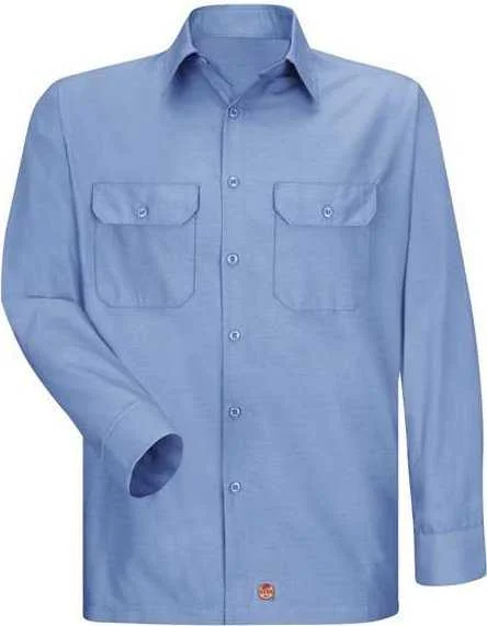 Summer Button Down Shirts for Men-Red Kap SY50L Ripstop Long Sleeve Shirt - Long Sizes - Light Blue