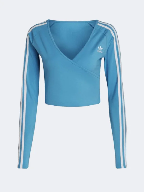 Long Sleeve Alien Shirts-Adidas 3 Stripes Women Original Long Sleeve Sky Blue