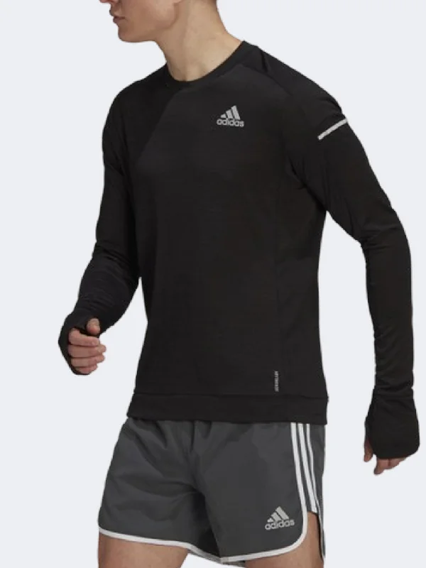 Long Sleeve UFO Shirts-Adidas Cooler Men Running Long Sleeve Black