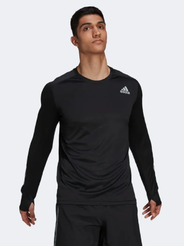 Long Sleeve Cartoon Shirts-Adidas Own The Run Men Running Long Sleeve Black