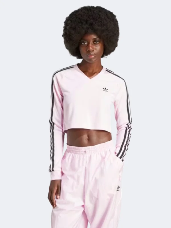 Long Sleeve Fantasy Shirts-Adidas Women Original Long Sleeve Clear Pink/Black