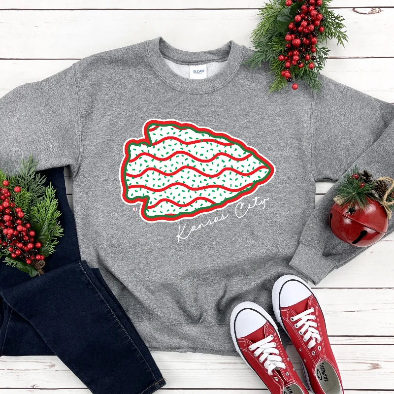 Long Sleeve Running Shirts-Christmas Tree Cake Arrowhead Grey Sweatshirt