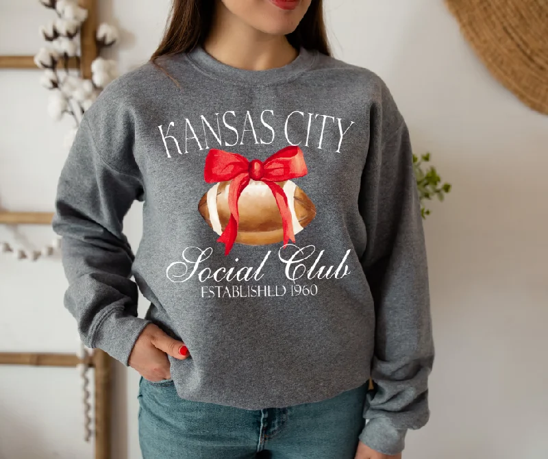 Long Sleeve T-Shirts for Women-Kansas City Social Club Grey Sweatshirt