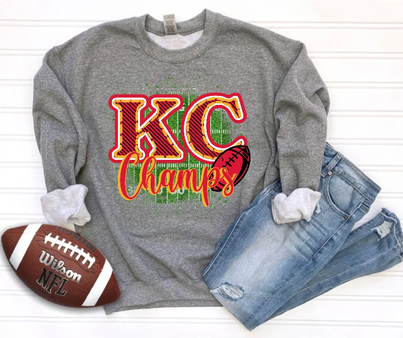 Long Sleeve Compression Shirts-KC Champs Grey Sweatshirt