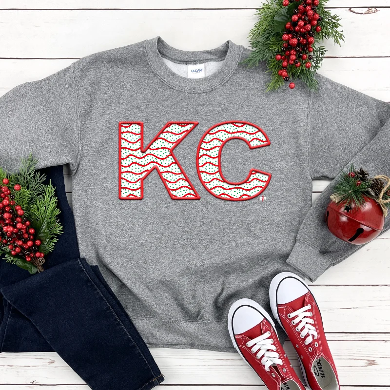 Long Sleeve Athletic Shirts-KC Christmas Tree Cake Grey Sweatshirt