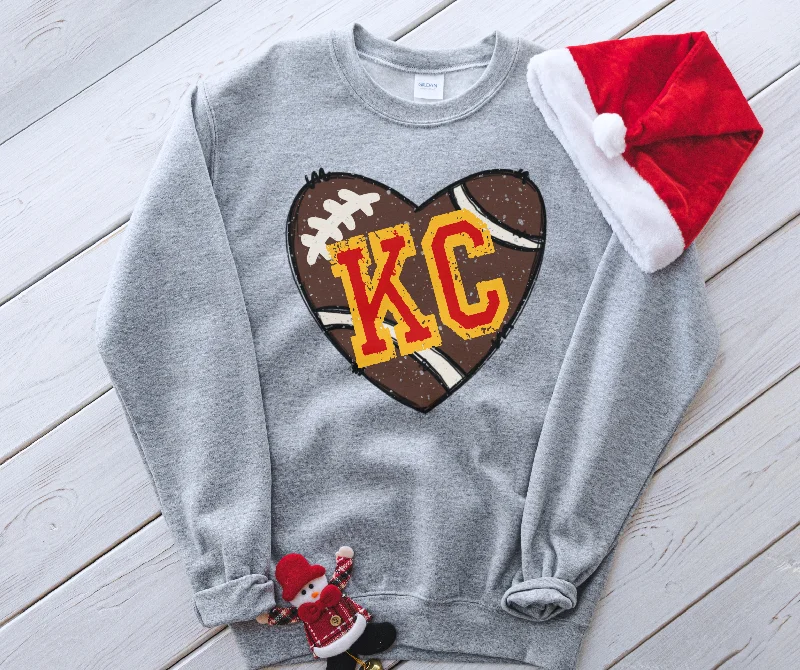 Long Sleeve Dress Shirts-KC Football Heart Grey Sweatshirt