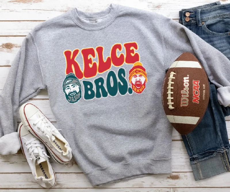 Long Sleeve Basketball Shirts-Kelce Bros Grey Sweatshirt