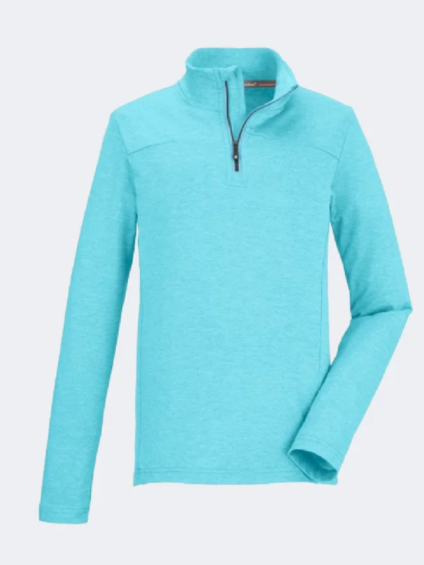 Long Sleeve Zip-Up Sweatshirts-Killtec Ksw 189 Girls Skiing Long Sleeve Light Turquoise