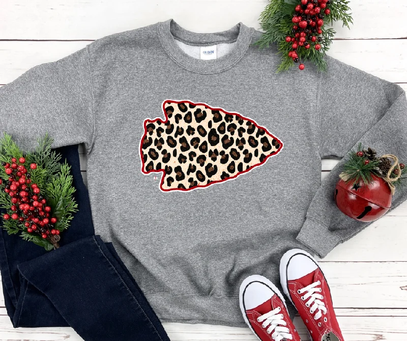 Long Sleeve Gym Shirts-Leopard Arrowhead Grey Sweatshirt