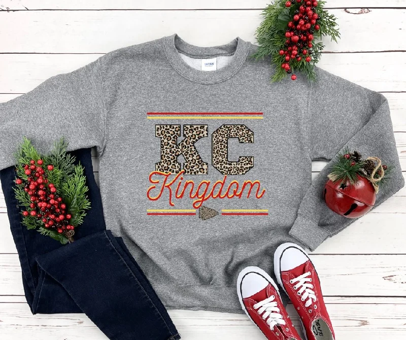 Long Sleeve Baseball Shirts-Leopard KC Kingdom Grey Sweatshirt