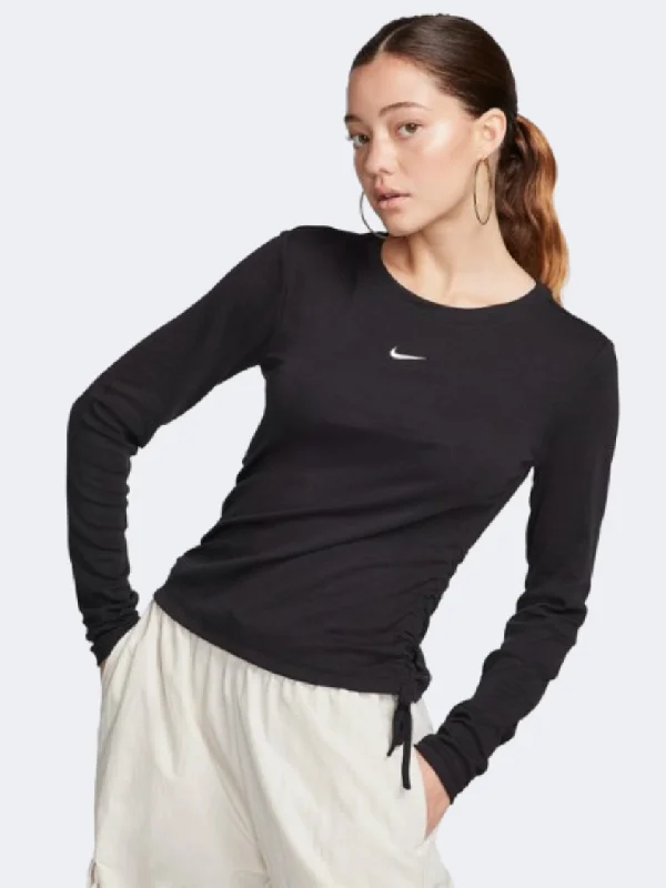 Long Sleeve Rash Guard Shirts-Nike Essential Women Lifestyle Long Sleeve Black/Sail