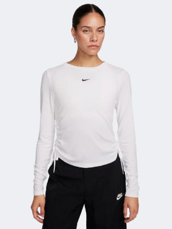 Long Sleeve Baggy Shirts-Nike Essentials Ribbed Women Lifestyle Long Sleeve White/Black