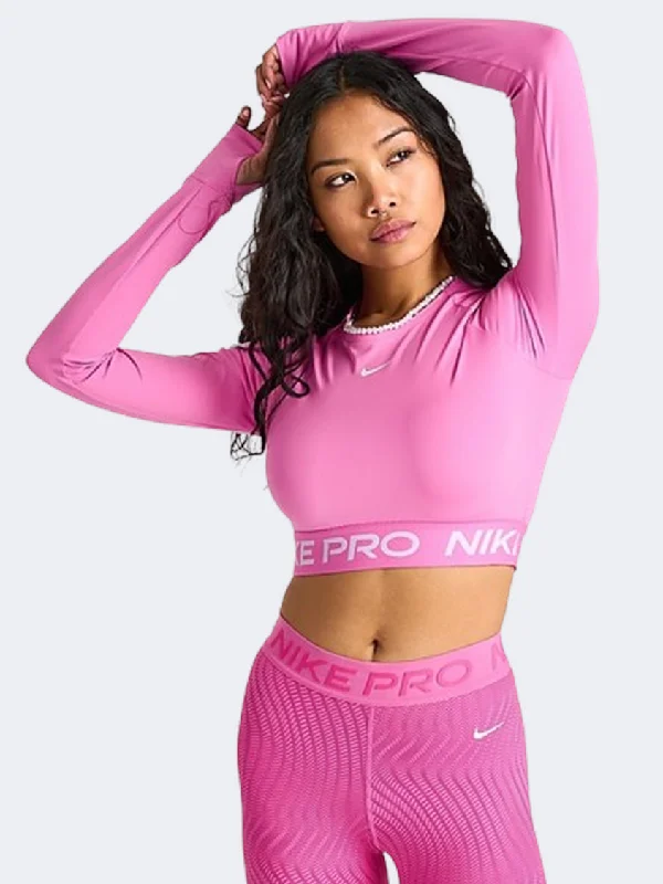 Long Sleeve Affirmation Shirts-Nike Pro 365 Women Training Long Sleeve Playful Pink/White