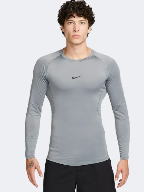 Long Sleeve Doctor Shirts-Nike Pro Men Training Training Long Sleeve Smoke Grey/Black