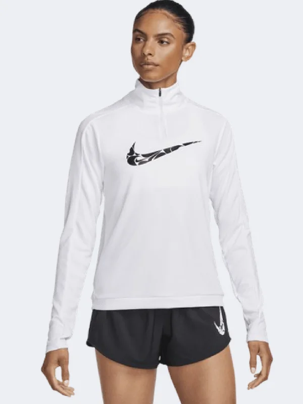 Long Sleeve Horoscope Shirts-Nike Swoosh Women Running Long Sleeve White/Black