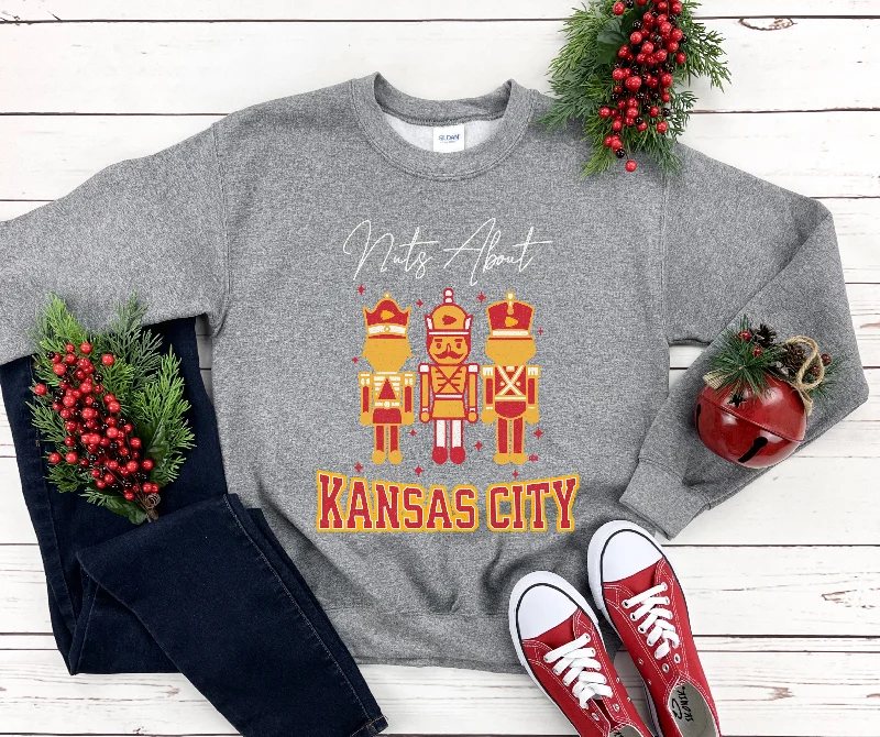 Long Sleeve Workout Shirts-Nuts About Kansas City, Nutcracker Grey Sweatshirt