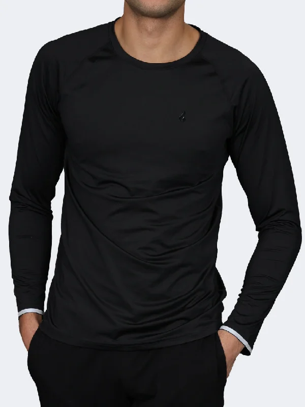 Long Sleeve Streetwear Shirts-Oil And Gaz Round Neck Men Fitness Long Sleeve Black