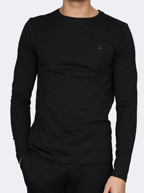 Long Sleeve Trendy Shirts-Oil And Gaz Round Neck Men Lifestyle Long Sleeve Black