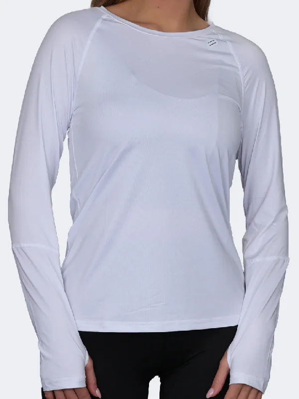 Long Sleeve Linen Shirts-Oil And Gaz Round Neck Women Fitness Long Sleeve White