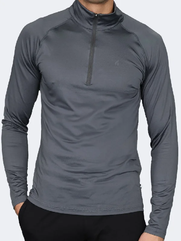 Long Sleeve Minimalist Shirts-Oil And Gaz Zip Men Fitness Long Sleeve Anthracite