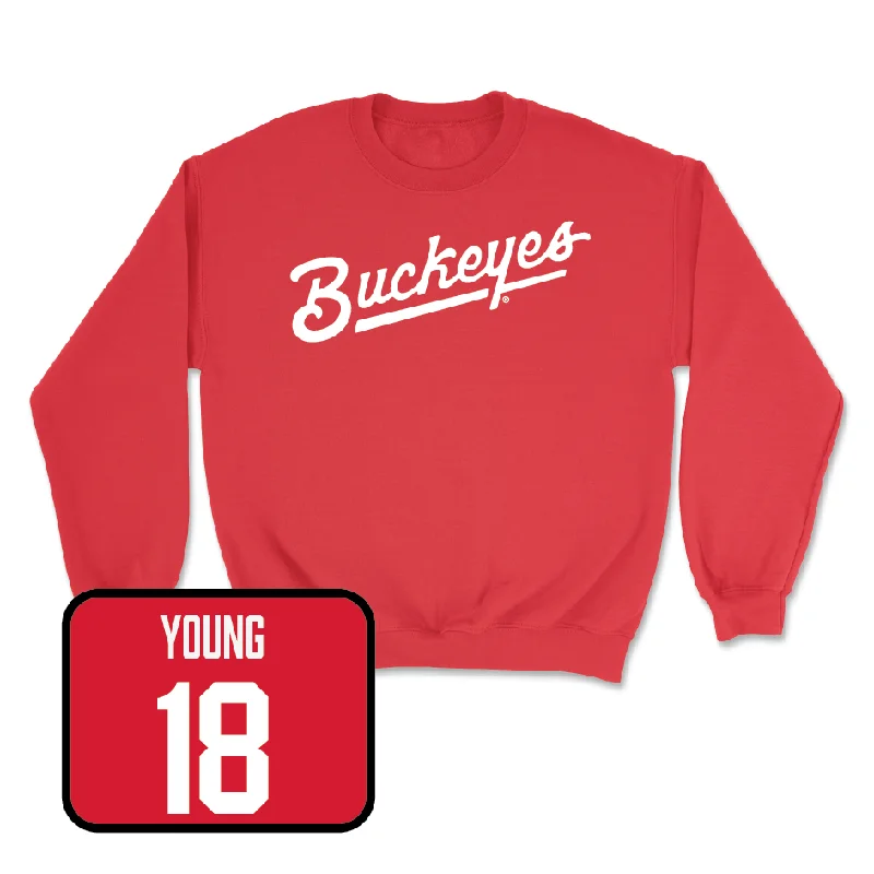 Long Sleeve Heavyweight Shirts-Red Men's Volleyball Script Crew - Cole Young