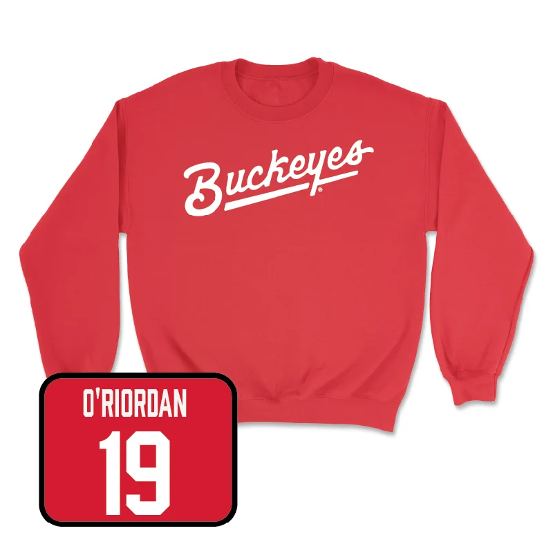 Long Sleeve Zip-Up Sweatshirts-Red Men's Volleyball Script Crew  - Jack O’Riordan