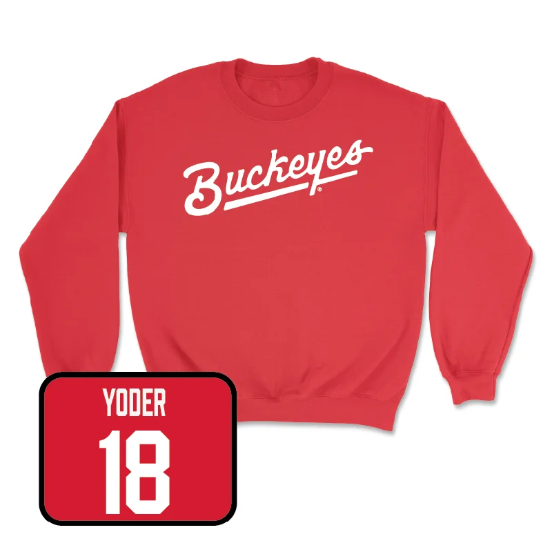 Long Sleeve Lightweight Hoodies-Red Women's Volleyball Script Crew  - Abby Yoder