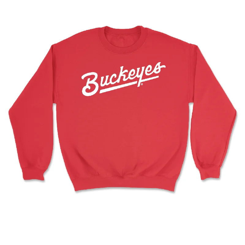 Long Sleeve Barista Shirts-Red Women's Volleyball Script Crew - Rylee Rader