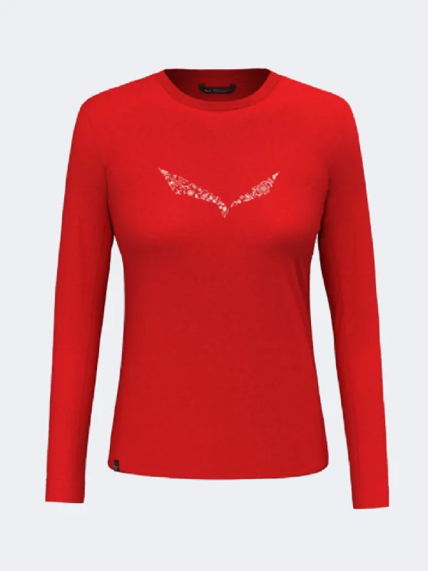 Long Sleeve Scrub Shirts-Salewa Solidlogo Dry Women Hiking Long Sleeve Red Flame