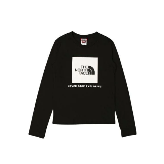 Long Sleeve TV Show Shirts-The North Face Box Logo Tee Kids Lifestyle Long Sleeve Black/White