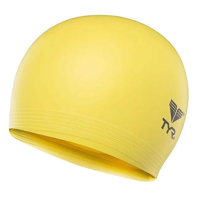 Packable Hat for Men-Tyr Unisex Swimming Lcl-720 Solid Latex Yellow Swim Cap