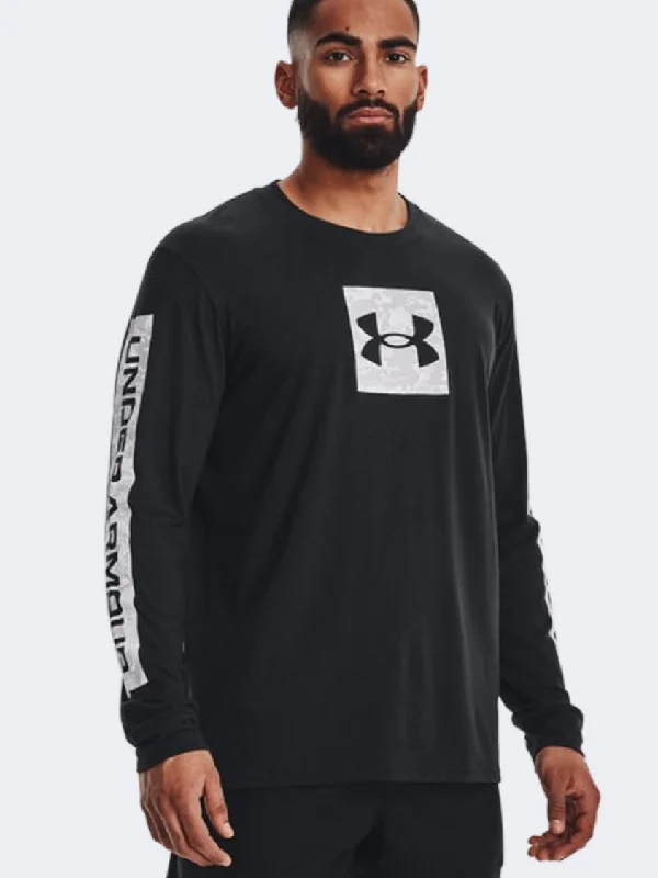 Long Sleeve Corduroy Shirts-Under Armour Camo Boxed Men Training Long Sleeve Black/Halo Grey