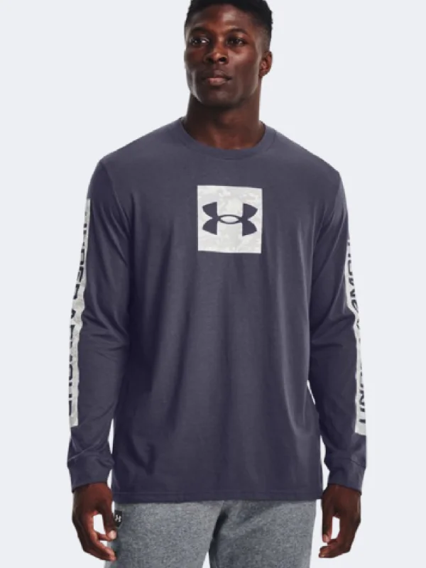 Long Sleeve Denim Shirts-Under Armour Camo Boxed Men Training Long Sleeve Steel/Halo Grey