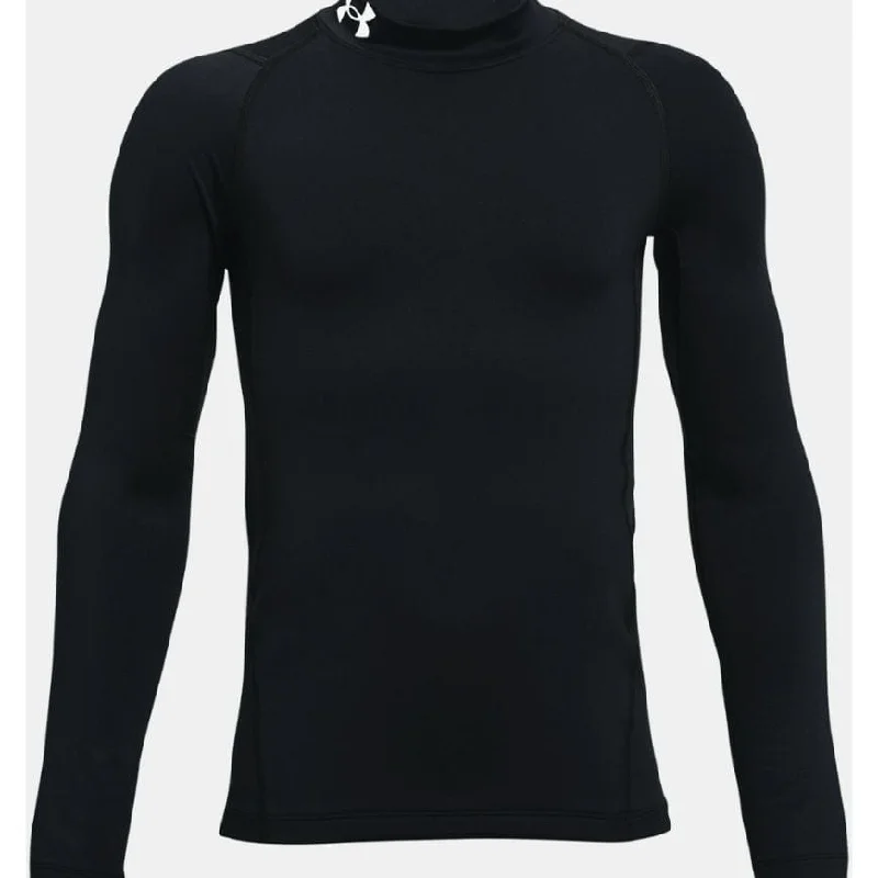 Long Sleeve Biker Shirts-Under Armour Coldgear® Mock Boys Training Long Sleeve Black/White