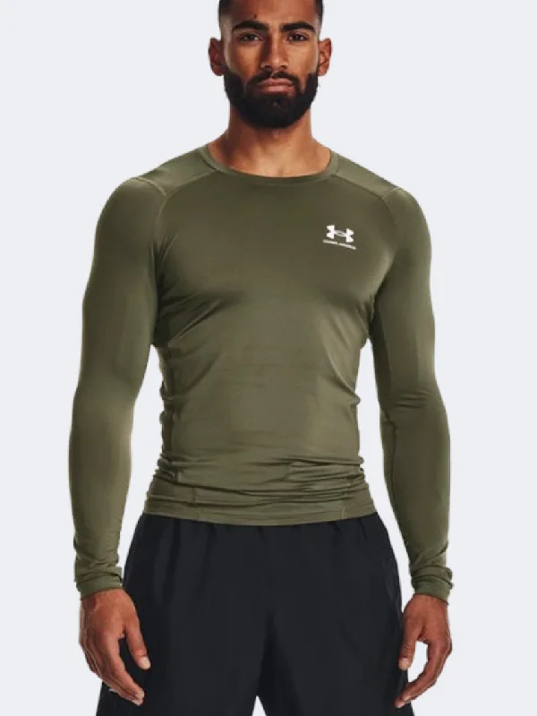 Long Sleeve Fashionable Shirts-Under Armour Comp Men Training Long Sleeve Marine Green/White