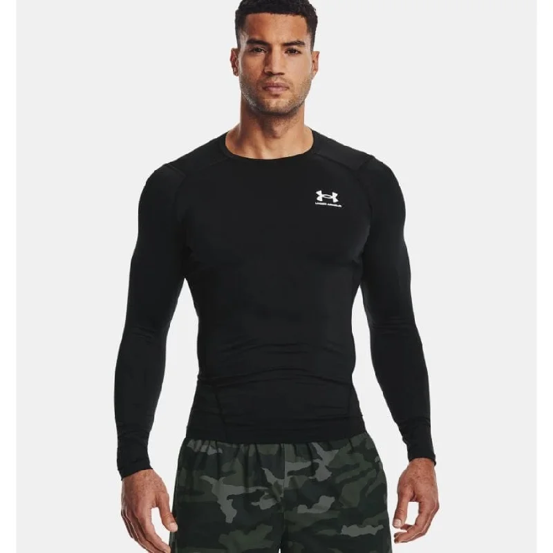 Long Sleeve Racing Shirts-Under Armour Hg Armour Comp Men Training Long Sleeve Black/White