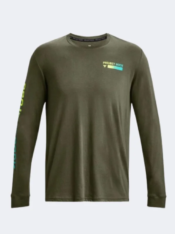 Long Sleeve Slim Fit Shirts-Under Armour Project Rock Brahma Men Training Long Sleeve Marine Green/Yellow