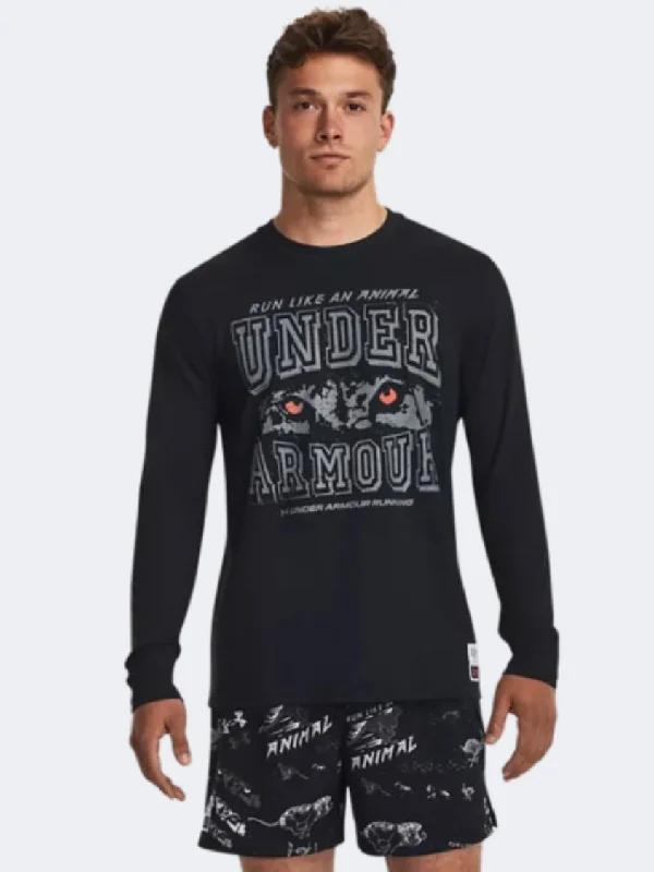 Long Sleeve Relaxed Fit Shirts-Under Armour Run Like A Men Running Long Sleeve Black/Gravel