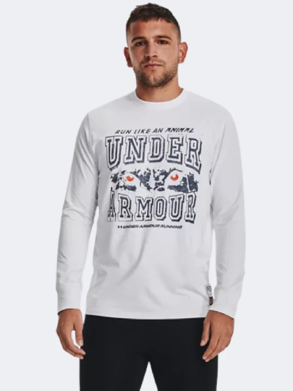 Long Sleeve Casual Shirts-Under Armour Run Like A Men Running Long Sleeve White/Grey