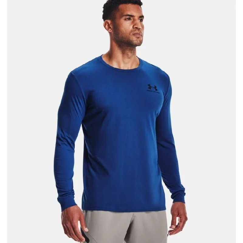 Long Sleeve Muscle Car Shirts-Under Armour Sportstyle Left Chest Men Training Long Sleeve Blue