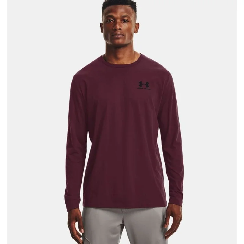 Long Sleeve Car Enthusiast Shirts-Under Armour Sportstyle Left Chest Men Training Long Sleeve Dark Maroon