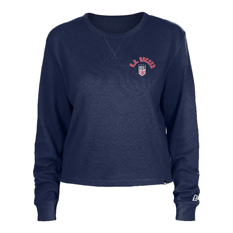 Long Sleeve Work Shirts-Women's New Era USWNT Thermal Navy Long Sleeve