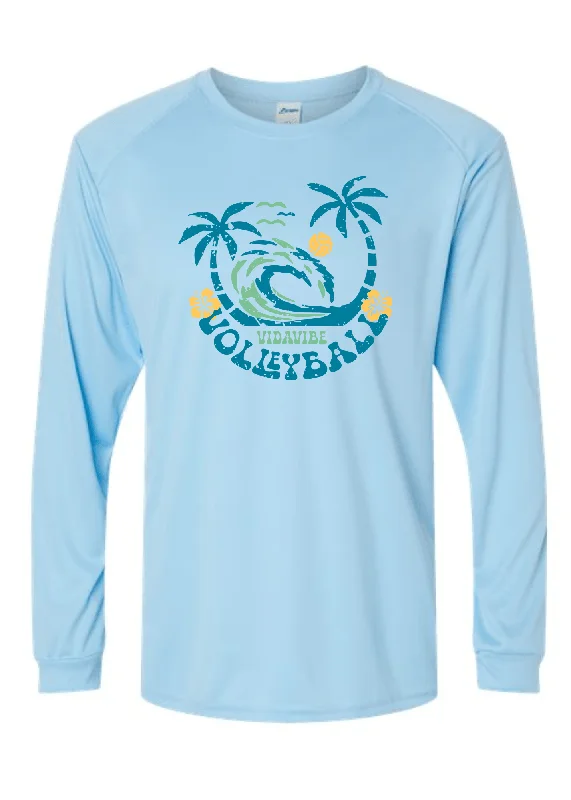 Long Sleeve Religious Shirts-Volleyball Palm Tree Dri-Fit