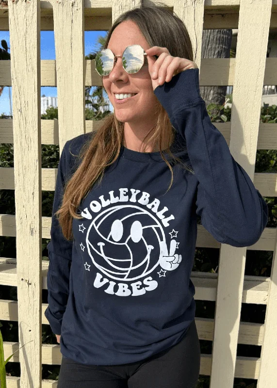 Long Sleeve Work Shirts-Volleyball Vibes Long Sleeve Tee