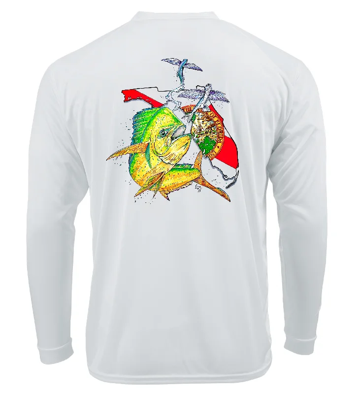 Long Sleeve Corduroy Shirts-Lobo Lures Florida Mahi Fishing Long Sleeve Performance UPF50+ Dri-fit T-Shirt