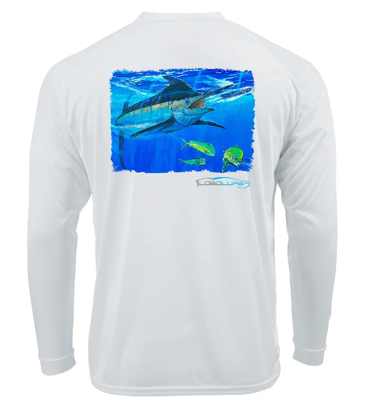 Long Sleeve Silk Shirts-Lobo Lures Blue Marlin Chase Lifestyle Performance UPF50+ T-Shirt